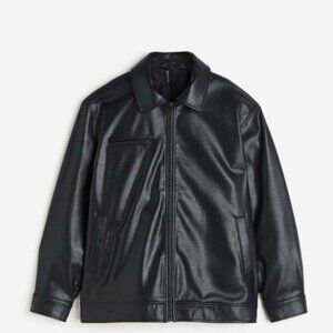 H&M Black Leather Oversized Jacket | Size Medium